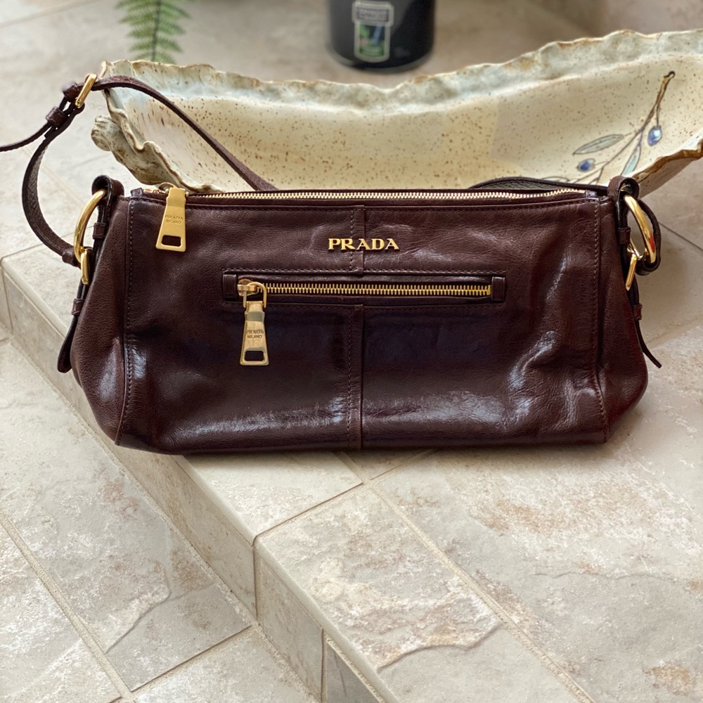Prada brown leather hobo bag